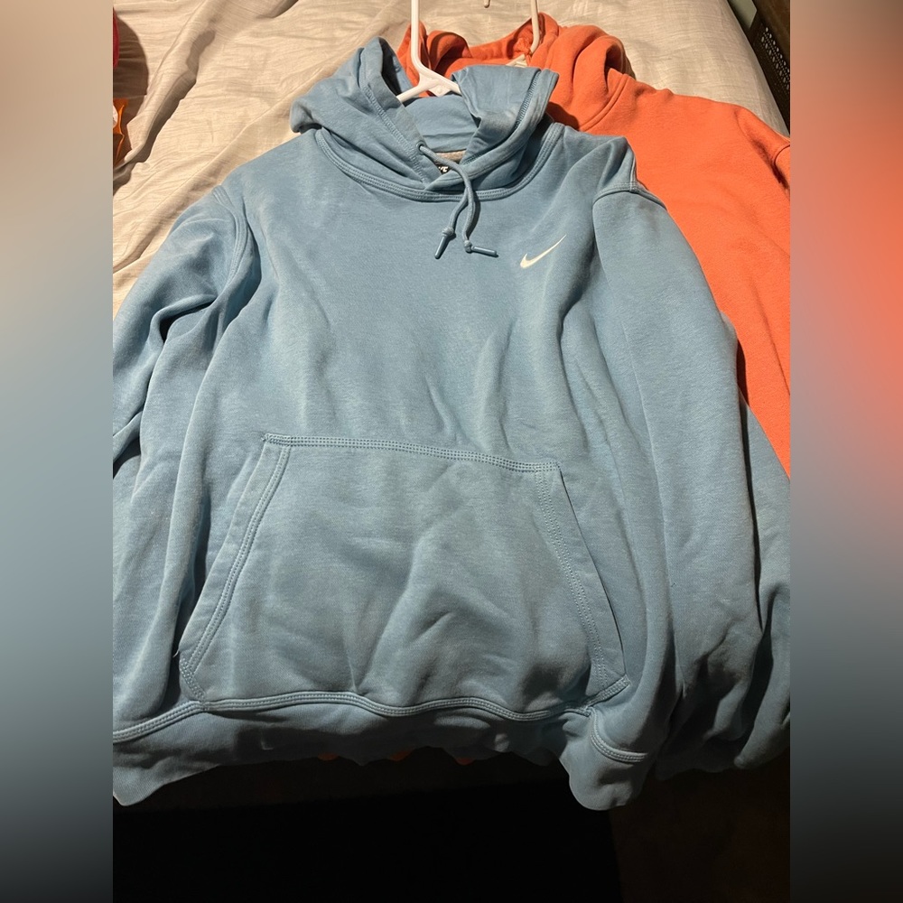 Blue hoodie.